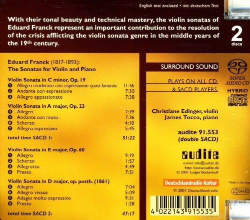 Franck / Edinger / Tocca - Sonatas For Violin & Piano - Super Audio CD