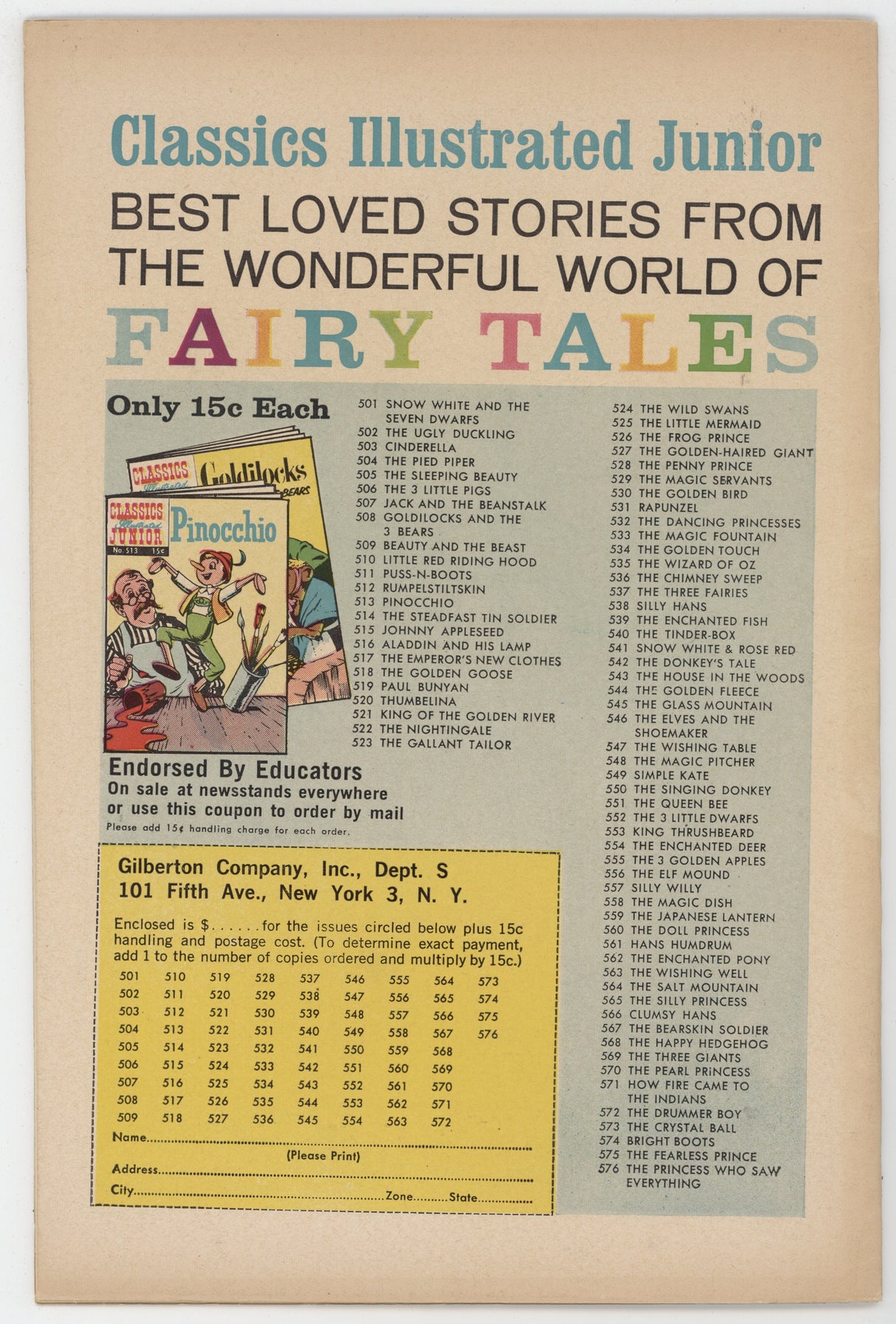 Classics Illustrated Junior 555 Gilberton 1958 FN 3 Golden Apples HRN 576