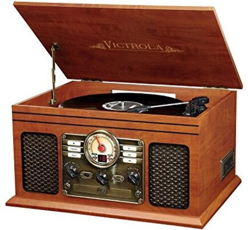 Victrola 6-in-1 Entertainment Center Bluetooth + CD + Turntable + AM/FM Mahogany (ITVS200B) - Turntable