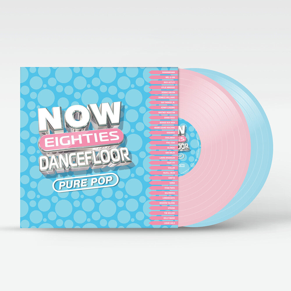 the album cover for Now That's What I Call 80s Dancefloor: Pure Pop - Now That's What I Call 80s Dancefloor: Pure Pop / Various - Baby Pink & Baby Blue Colored Vinyl