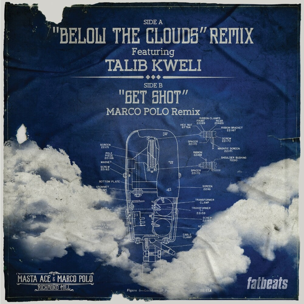 the album cover for Masta Ace & Marco Polo - Title Below The Clouds (Remix) b/w Get Shot (Remix)