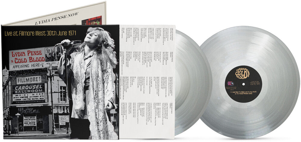 the album cover for Lydia Pense / Cold Blood - Live At Fillmore West - June 30 1971 - Silver