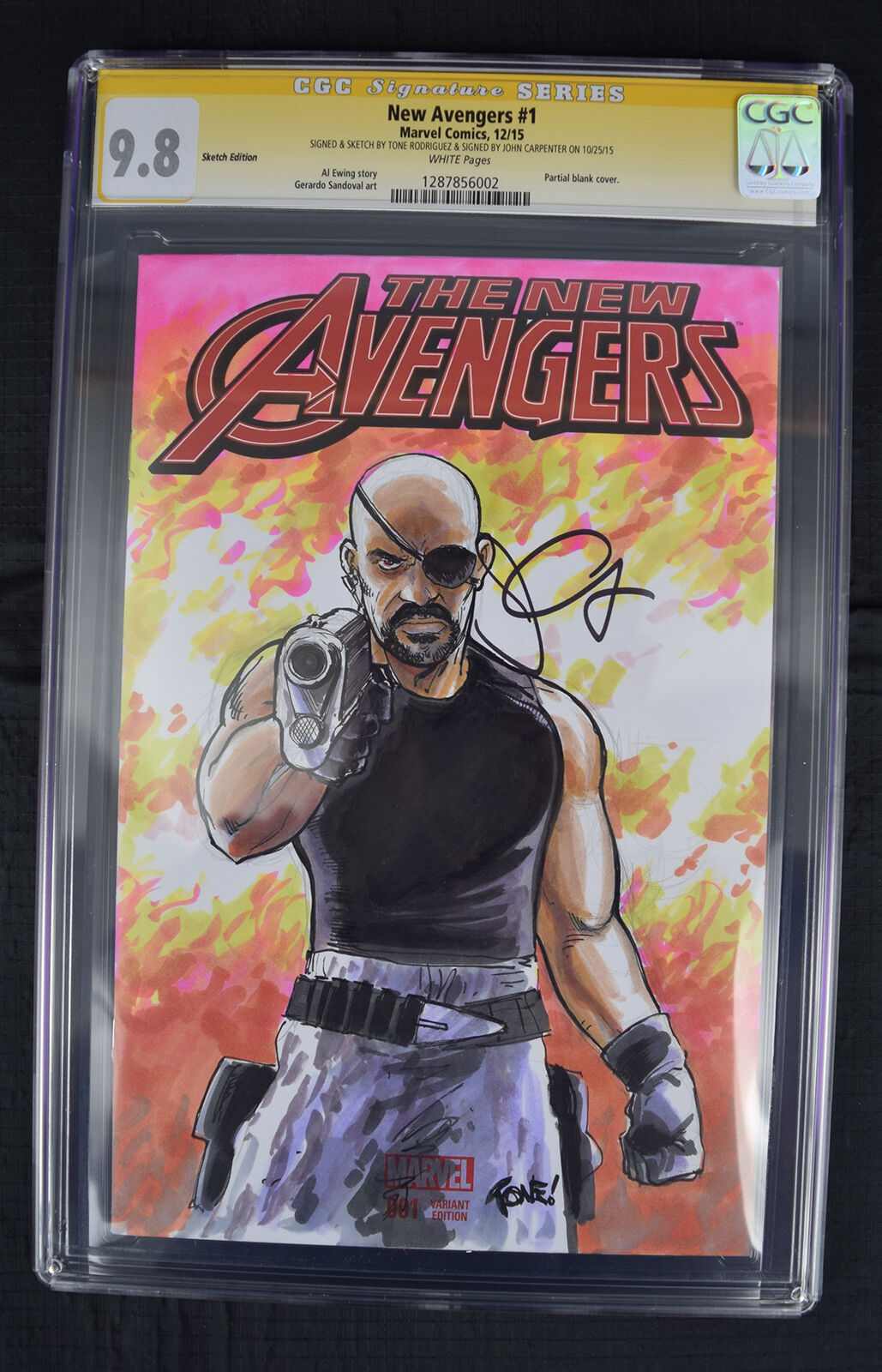 New Avengers 1 CGC SS 9.8 Tone Rodriguez John Carpenter Snake Plissken Sketch