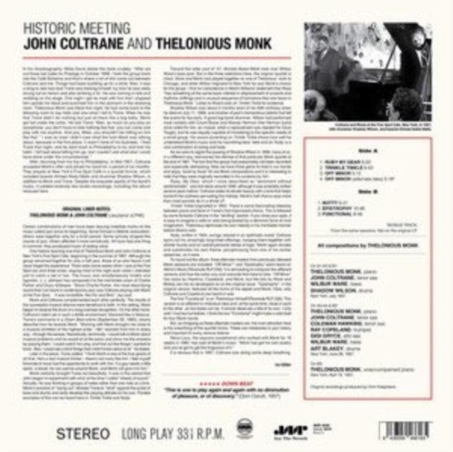 Thelonious With John Coltrane Monk - Historic Meeting John Coltrane & Thelonious Monk (180G/Virgin LP Vinyl Pressing For Super Fidelity)