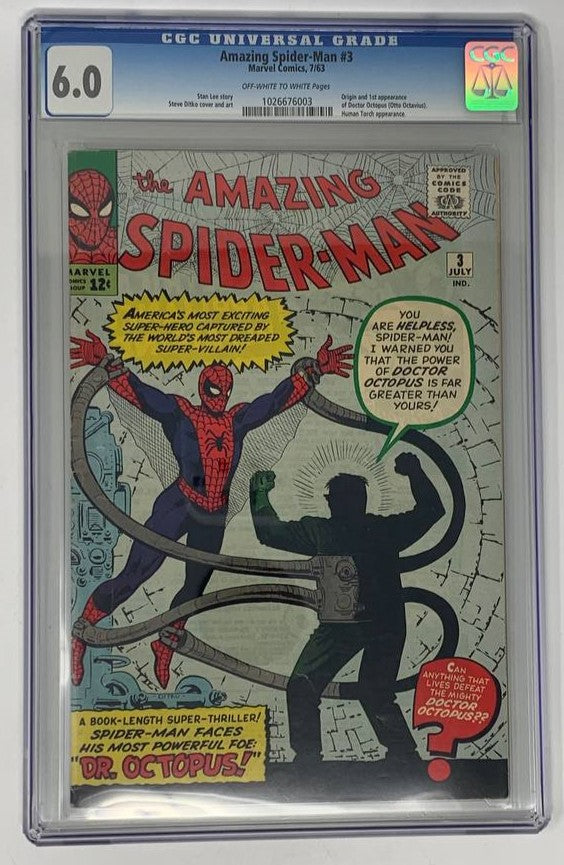 Amazing Spider-Man #3 Marvel 1963 CGC 6.0 Stan Lee Steve Ditko 1st Doctor Octopus