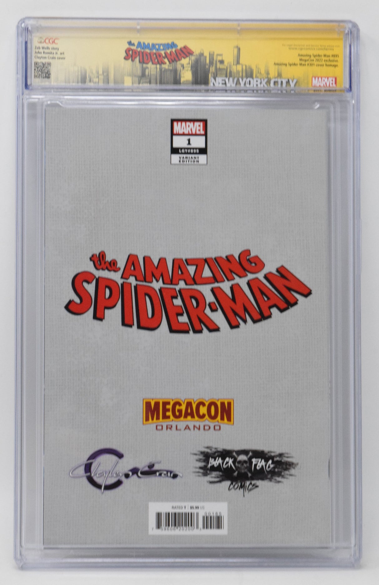 Amazing Spider-Man 1 Marvel 2022 CGC SS Clayton Crain Signed Remark 300