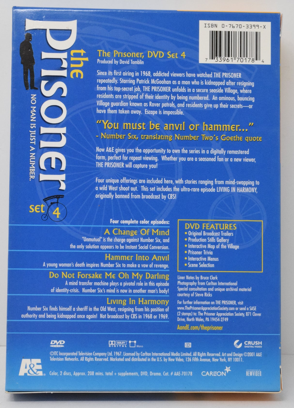 The Prisoner No Man is Just a Number Set 4 DVD
