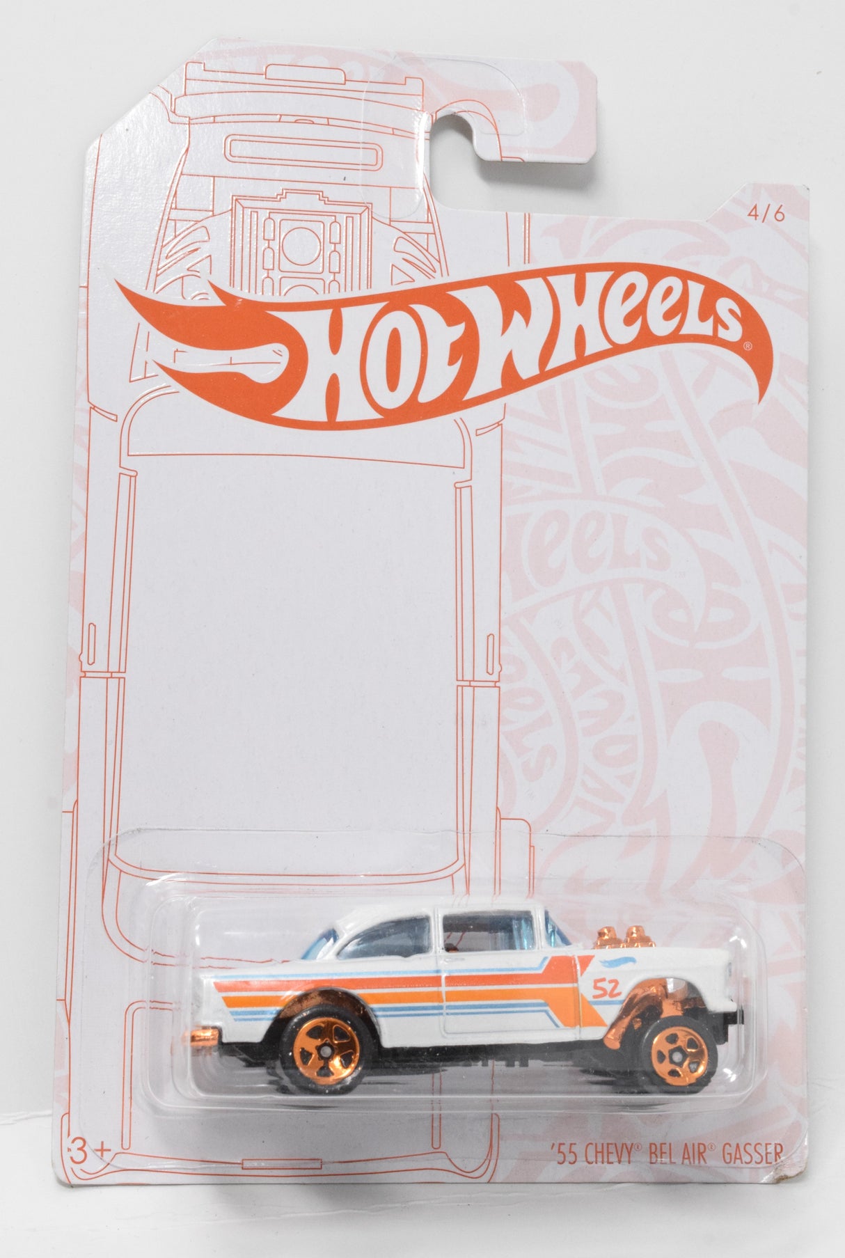 Hot Wheels 55 Chevy Bel Air Gasser Diecast Car White 4/6 New