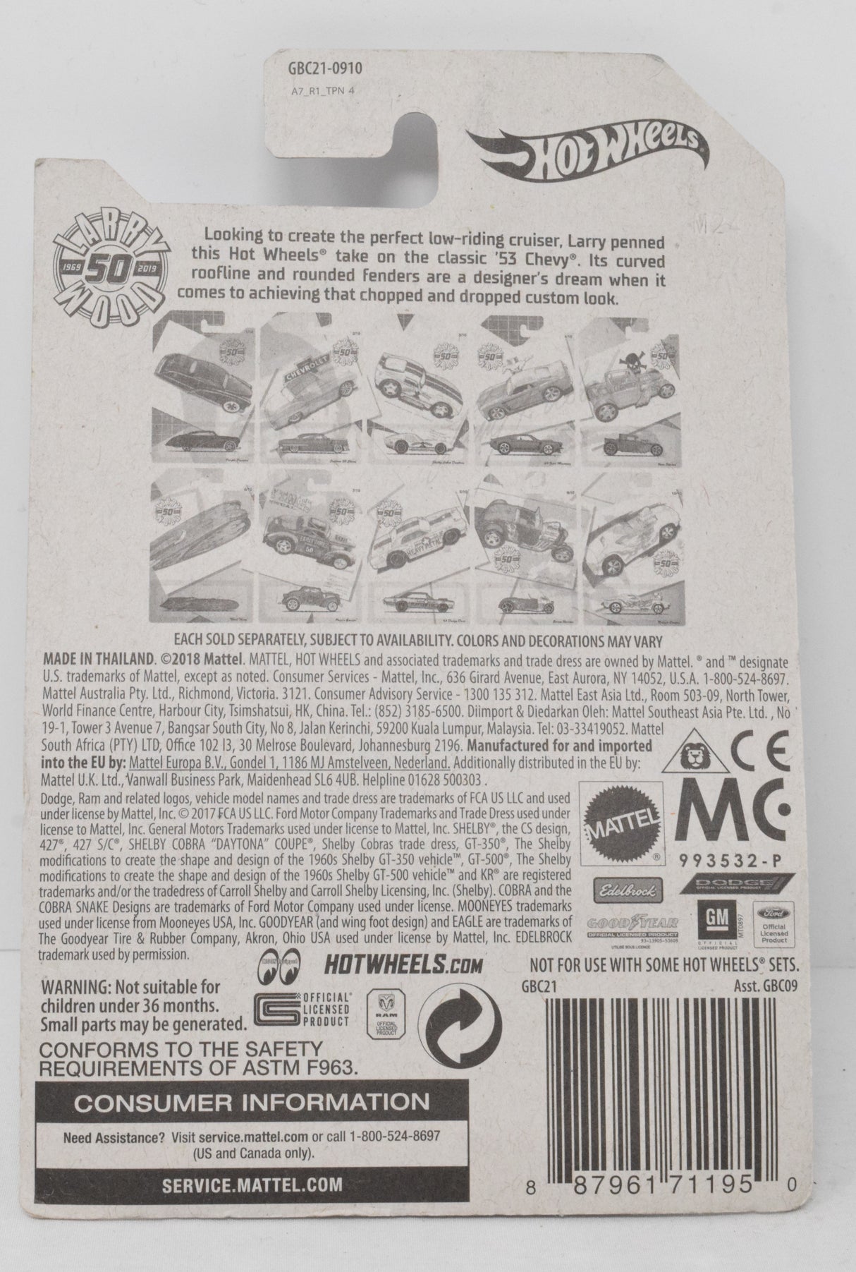 Hot Wheels Custom 53 Chevy Chevrolet Larry Wood DieCast Car Green 2/10 New