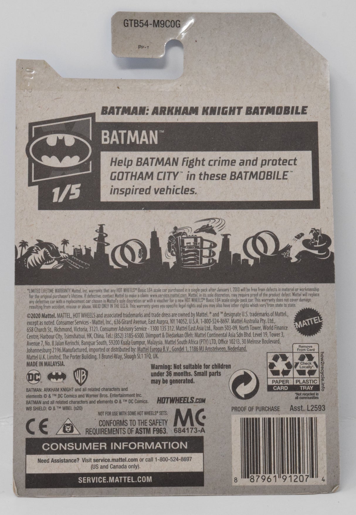 Hot Wheels BatMan Arkham Knight Batmobile 1/5 8 DieCast Car New