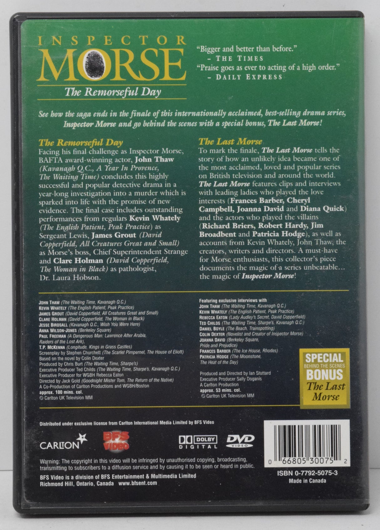 John Thaw as Inspector Morse The Remorseful Day DVD