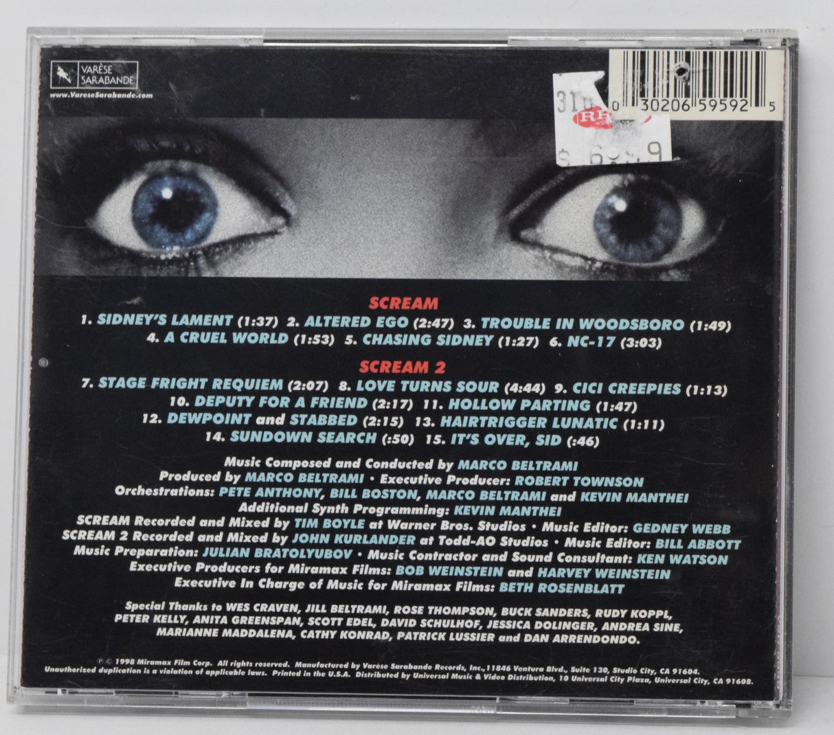 Scream 2 Soundtrack CD Marco Beltrami Varese