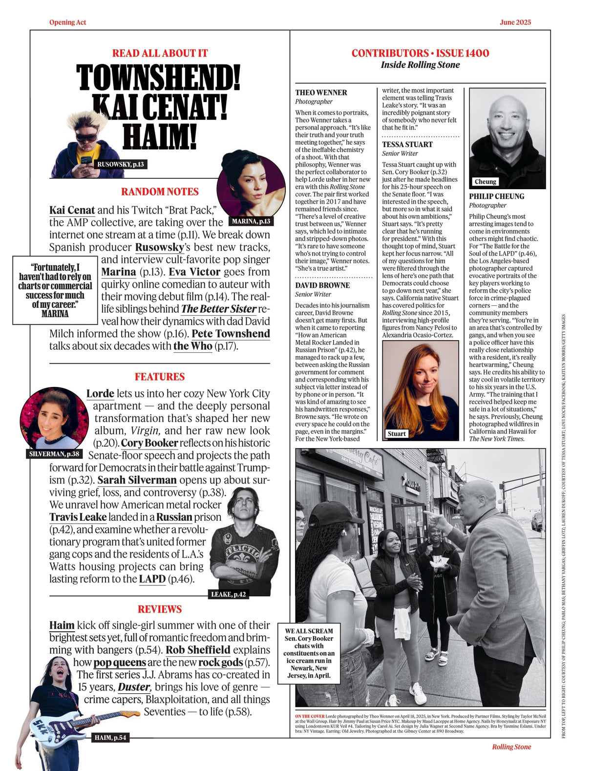 Rolling Stone - June 2025: Lorde Reborn, Her Stunning Comeback, Kai Cenat & AMP Takeover, Cory Booker’s Bold Vision, Sarah Silverman Opens Up, LAPD Under Fire, Heavy Metal Gulag & More!