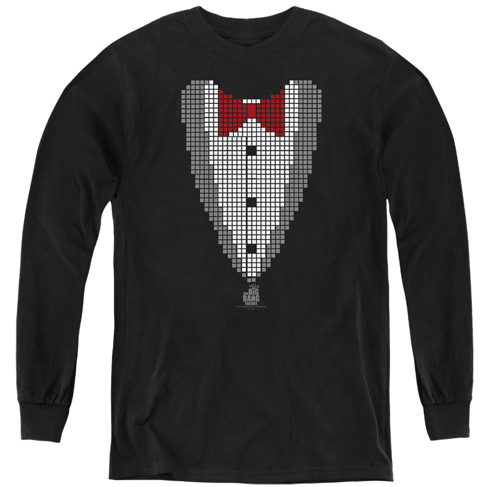 Big Bang Theory Pixelated Tux Long Sleeve Kids Youth T Shirt Black