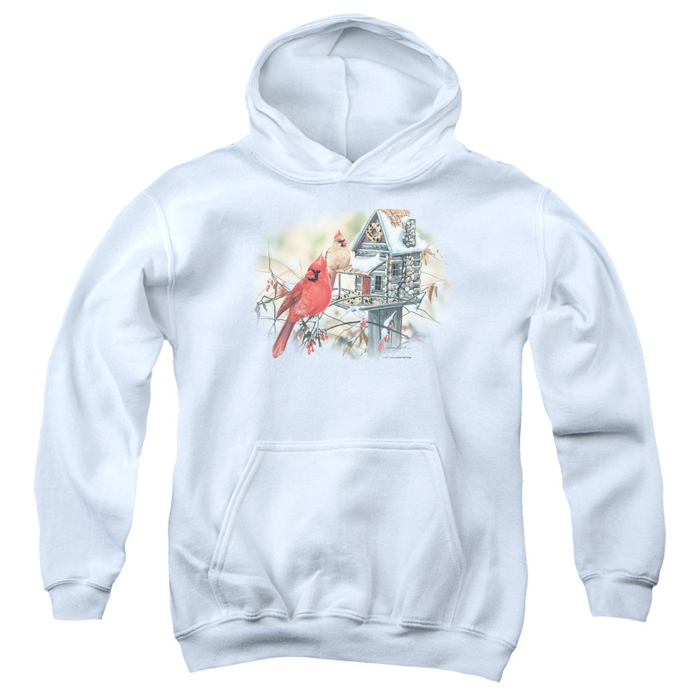 Wildlife Cardinals Rustic Retreat Kids Youth Hoodie White