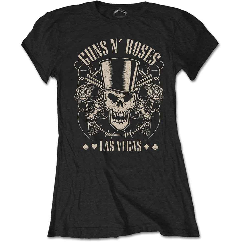 Camiseta de manga corta con sombrero de copa, calavera y pistolas de Guns N' Roses Las Vegas