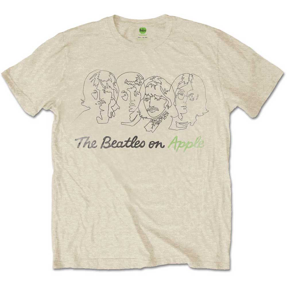 Camiseta con el rostro de los Beatles delineado en una manzana