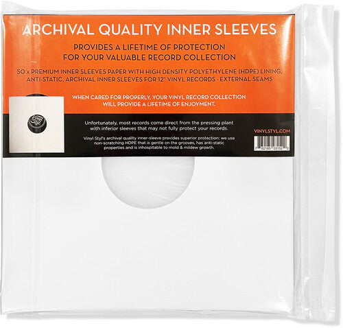 Vinyl Styl® 12 Inch Archival Inner Record Sleeves - HDPE-Lined - 50 Count (White) (Inner Record Sleeves)