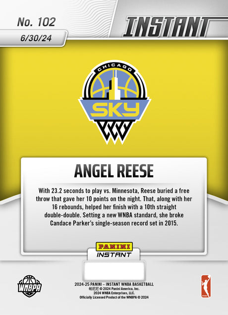 Angel Reese 2024 Panini Instant Sky WNBA Basketball Card 2024 #102 NM (08/07/2024)