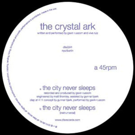 the album cover for Crystal Ark - The City Never Sleeps
