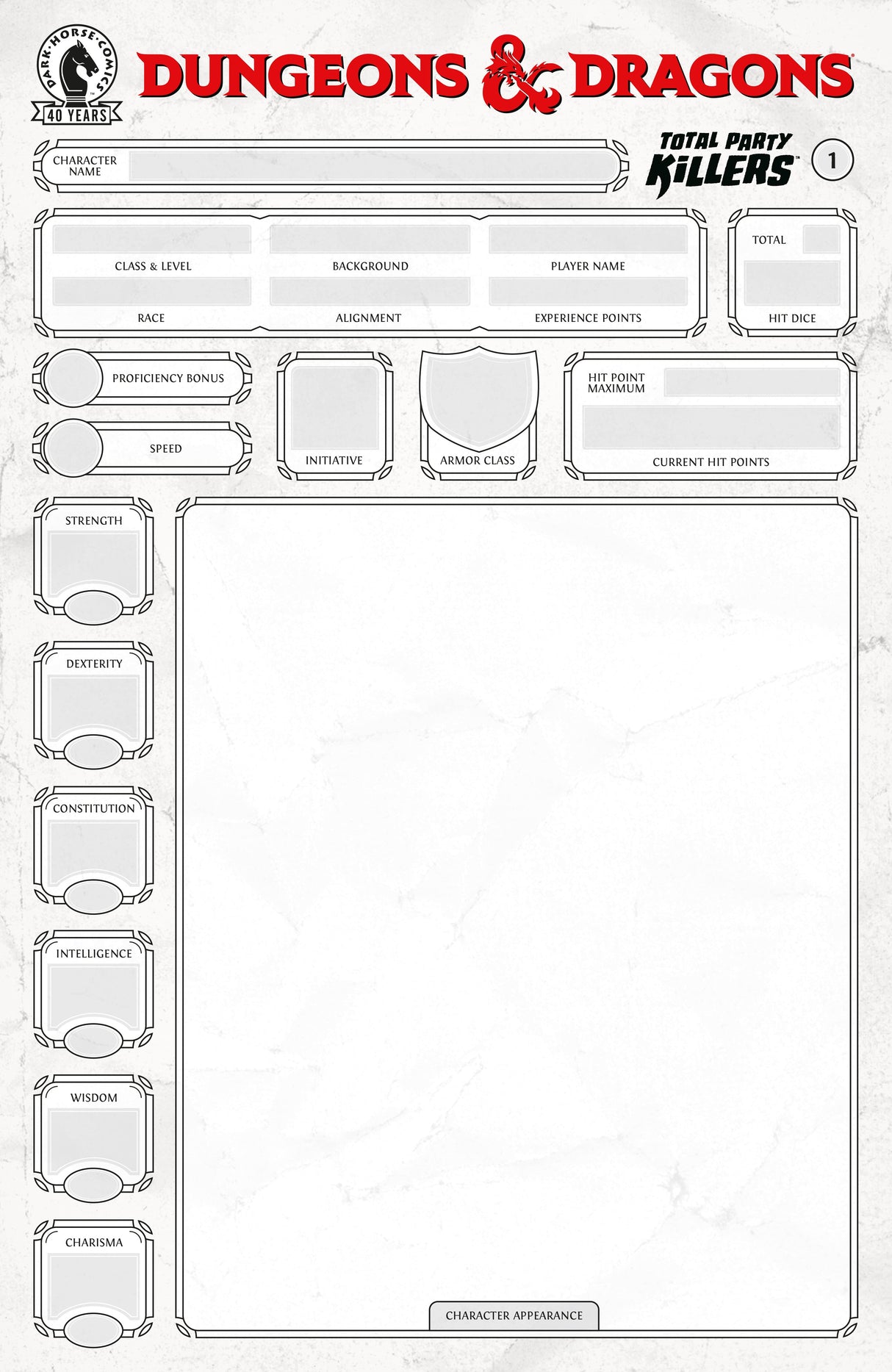 Dungeons & Dragons Total Party Killers #1 E Blank Cover-Character Sheet (07/22/2026) Dark Horse
