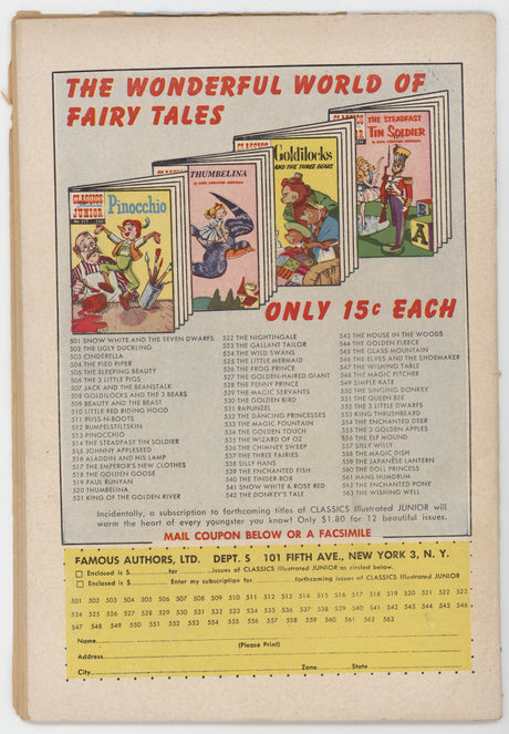 Classics Illustrated Junior 542 Gilberton 1957 FR Donkeys Tale HRN 563