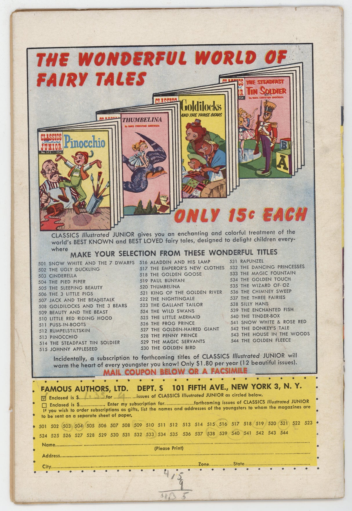 Classics Illustrated Junior 543 Gilberton 1957 FR House In The Woods HRN 544