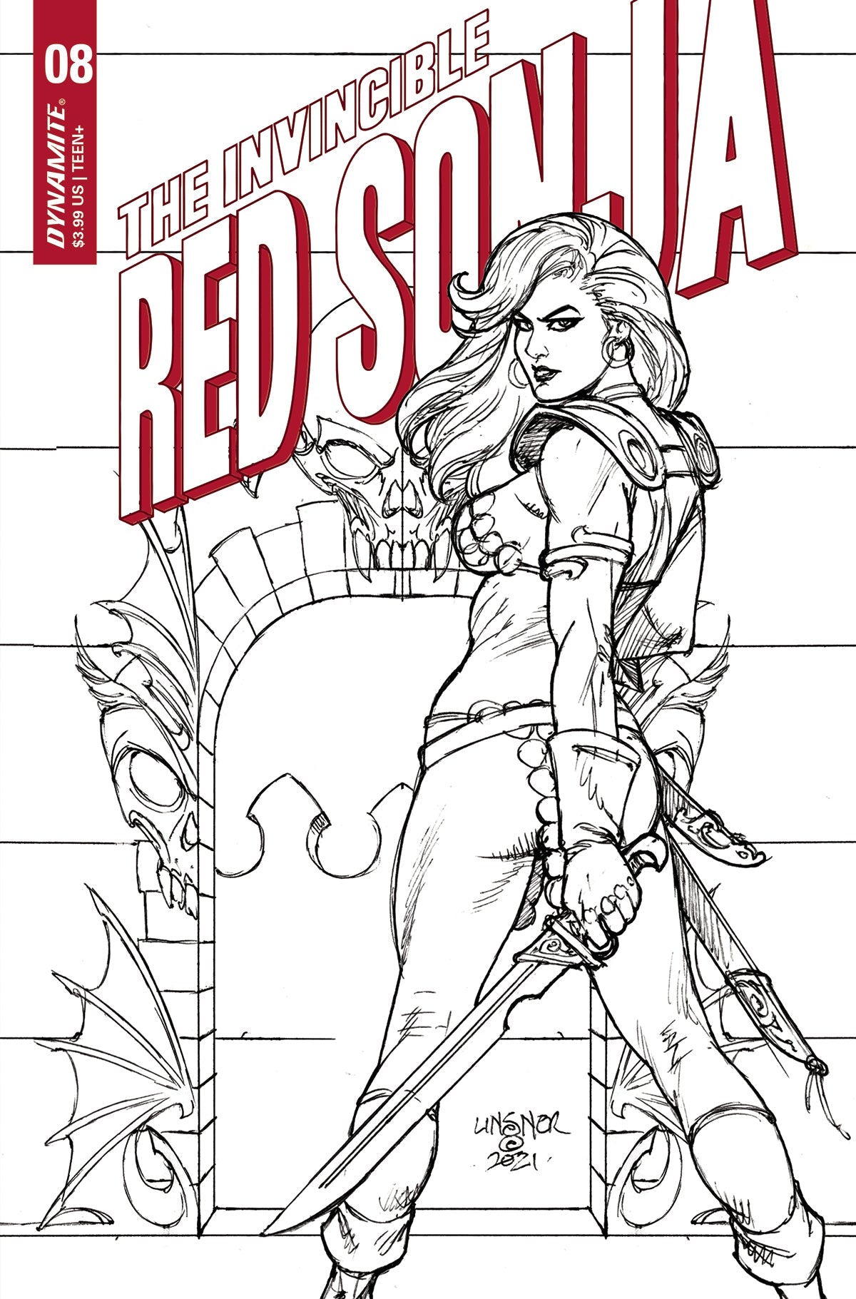 Invincible Red Sonja #8 I 1:25 Joseph Michael Linsner B&W Variant (03/16/2022) Dynamite