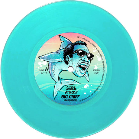 the album cover for Shark Attack!! - Big Chief / Bamboula (Aqua Blue Vinyl)