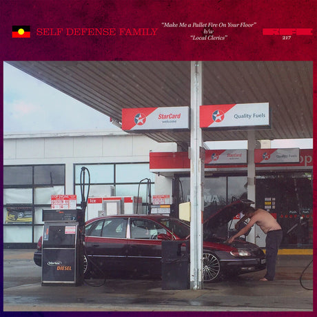 the album cover for Self Defense Family - Make Me A Pallet Fire On Your Floor / Local Clerics [Blue 7in Single]