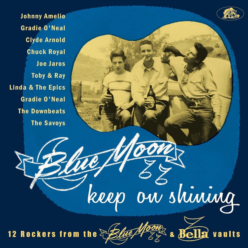 the album cover for Various Artists - Blue Moon Keep On Shining: 12 Rockers From The Blue Moon & Bella   Vaults (Various Artists)