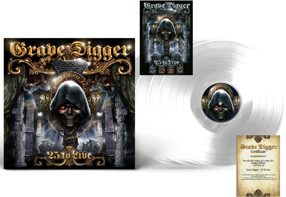 the album cover for Grave Digger - 25 To Live - Crystal Clear (Box) [Clear Vinyl] [Limited Edition]
