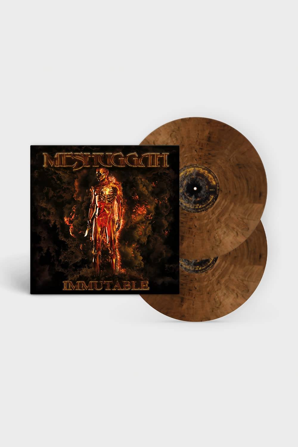 the album cover for Meshuggah - Immutable [Import Limited UK Exclusive on Clear, Red & Black Marble 2LP]