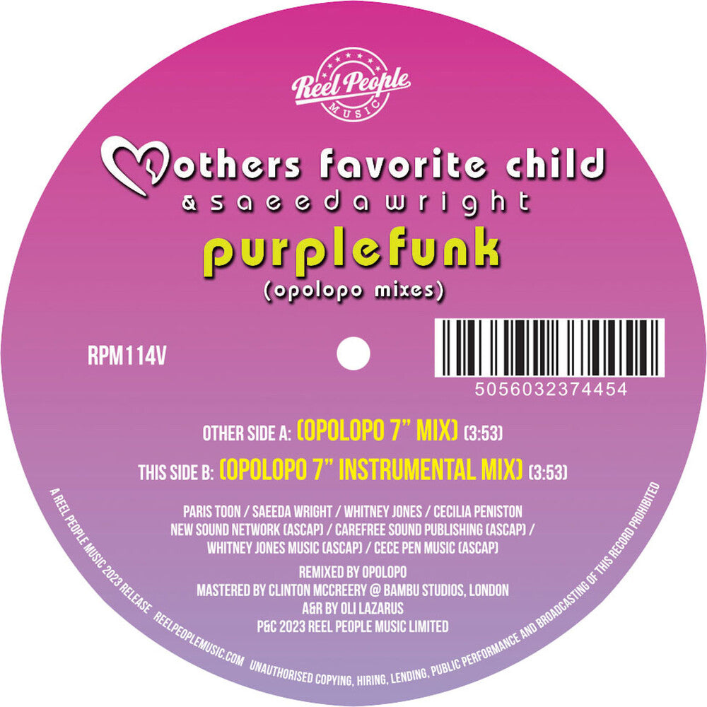 Mothers Favorite Child & Saeeda Wright - Purple Funk (Opolopo Remixes) [Colored Vinyl] (Purp)