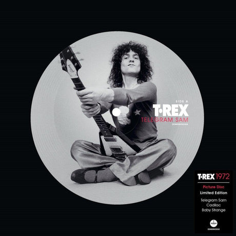 the album cover for T.Rex - Telegram Sam / Cadilac / Baby Strange (Pict) (Uk)