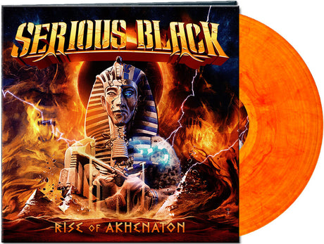 the album cover for Serious Black - Rise Of Akhenaton - Red/Orange Marbled [Colored Vinyl]