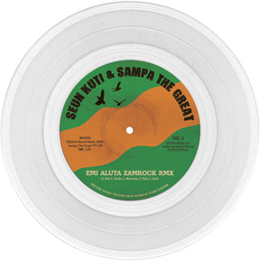 the album cover for Seun Kuti  / Egypt 80 / Sampa The Great - Emi Aluta Zamrock Remix / Emi Aluta 45 Edit [Clear Vinyl]