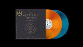 the album cover for Thrice - The Alchemy Index V.1 + V. II [Translucent Orange &amp; Sea Blue vinyl]