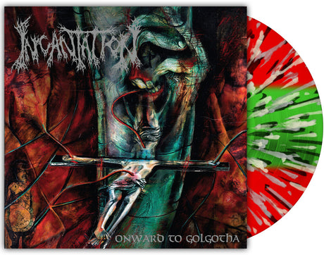 the album cover for Incantation - Onward To Golgotha -  [Three Color Stripe with Splatter LP]