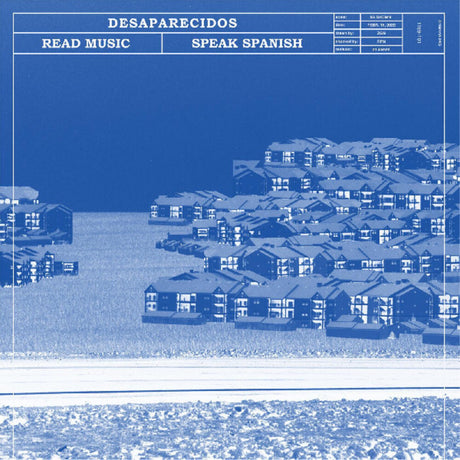 the album cover for Desaparecidos - Read Music / Speak Spanish [Light Blue, Cream, Orange Tri Color]