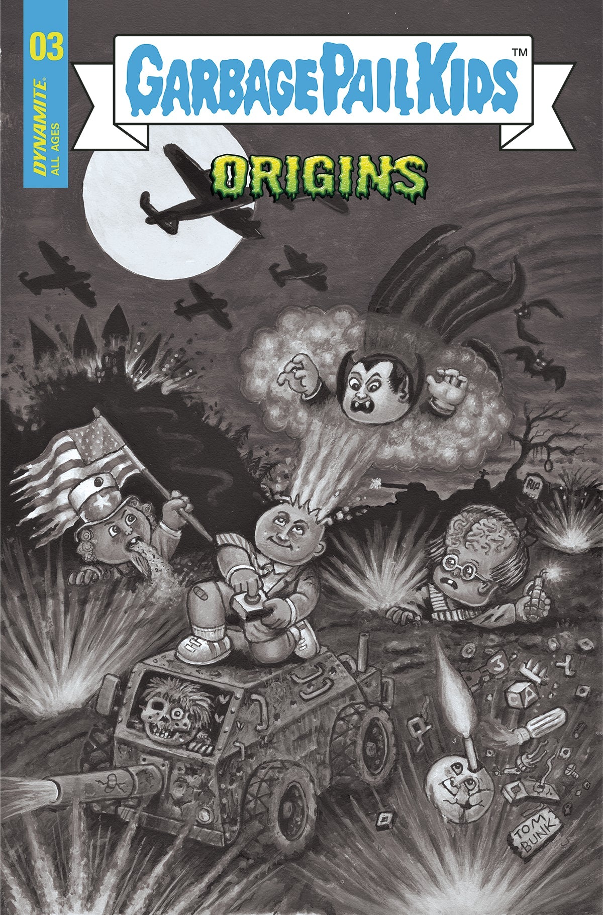 Garbage Pail Kids Origins #3 G 1:20 Tom Bunk B&W (12/14/2022) Dynamite