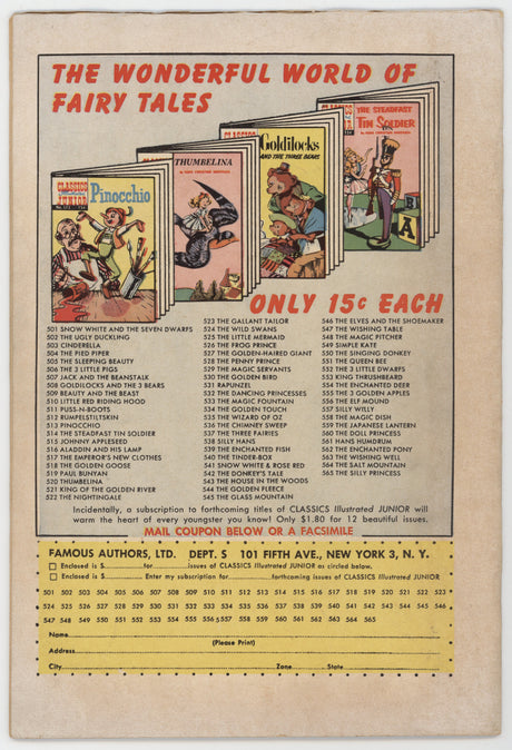 Classics Illustrated Junior 521 Gilberton 1955 VG King Of The Golden River HRN 565