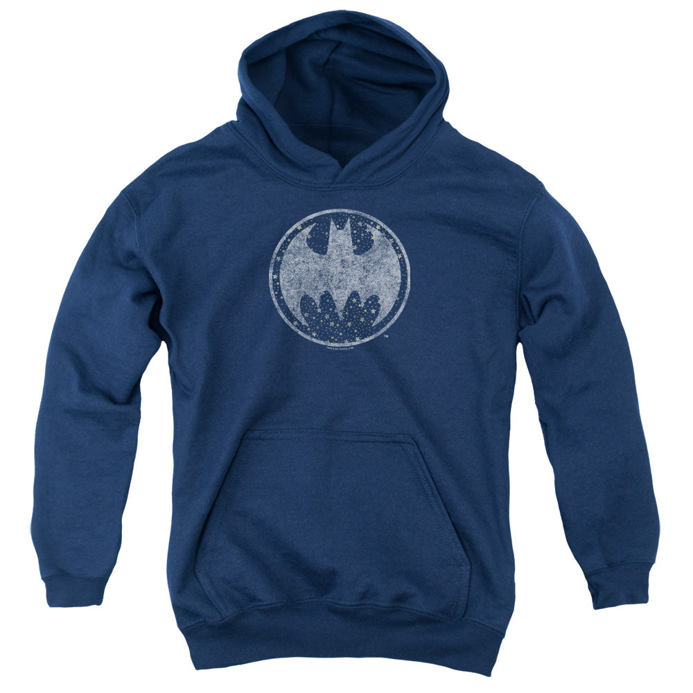 Batman Starry Night Shield Kids Youth Hoodie Navy Blue Officially Licensed
