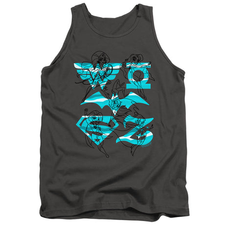 Dc Superhero Girls Line Art Group Mens Tank Top Shirt Charcoal Officially Licensed