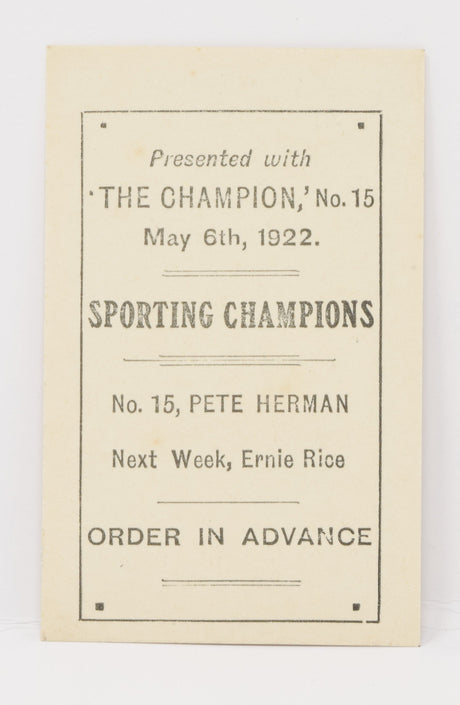 Pete Herman #15 Sporting Champions Boxer Boxing Card 1922 1923