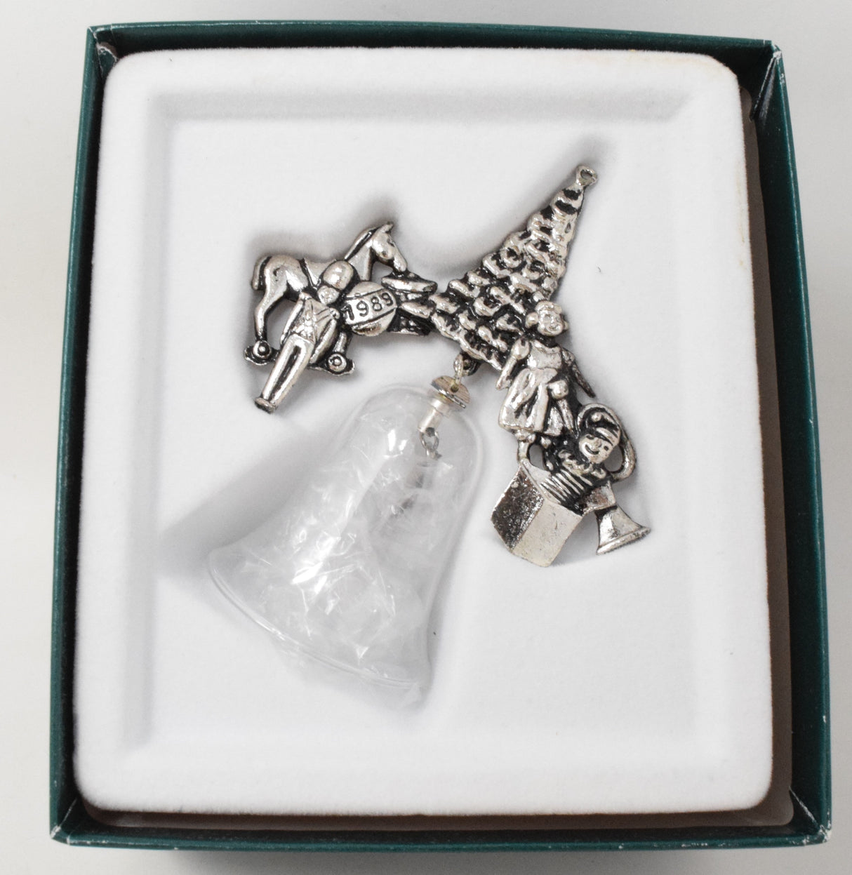 Hallmark Ornament Collectors Club Silver Plate Tree Crytal Bell Christmas 1989