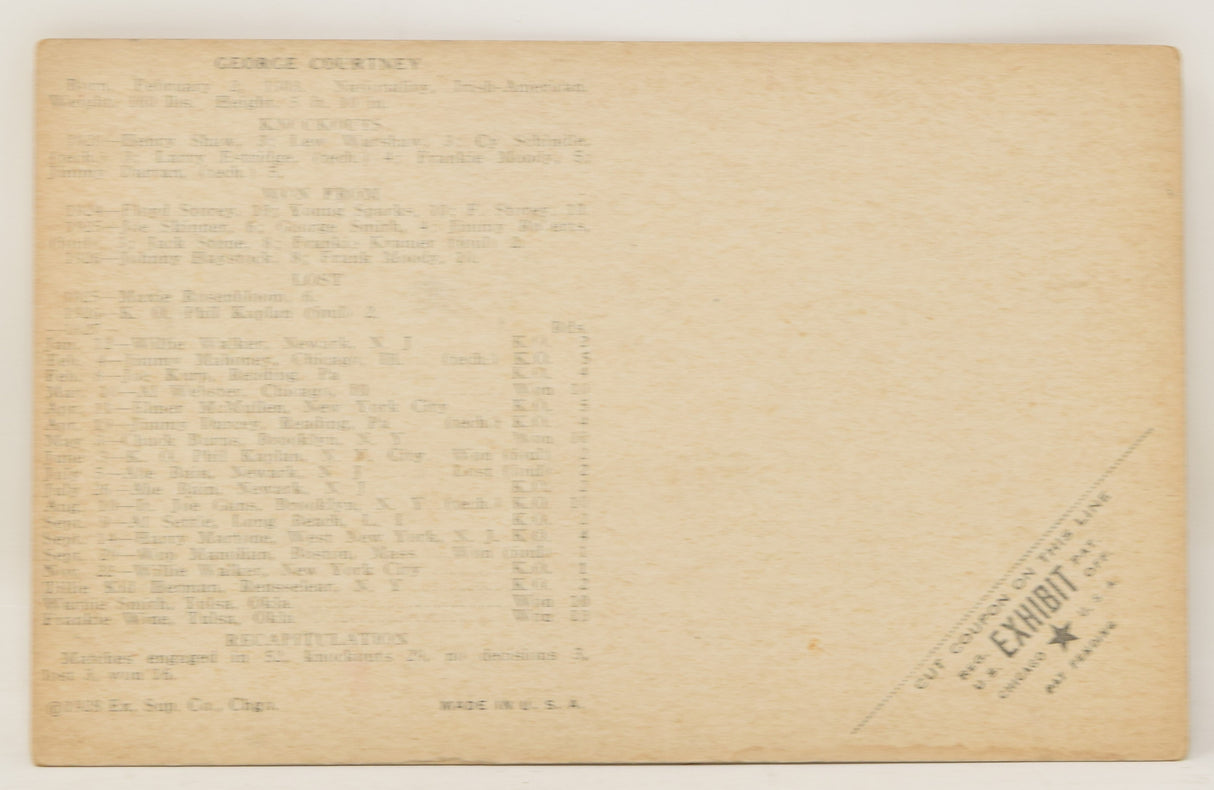 George Coutney Boxing Exhibit Card Postcard Penny Arcade Photo 1928 5 x 3