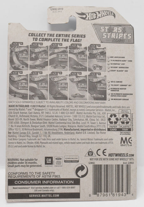 Hot Wheels 68 Hemi Barracuda 4/10 Diecast Car Stars and Stripes Series New