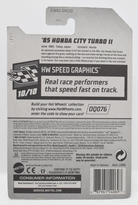 Hot Wheels 85 Honda City Turbo II HW Speed Graphics DieCast Car 10/10 68 New