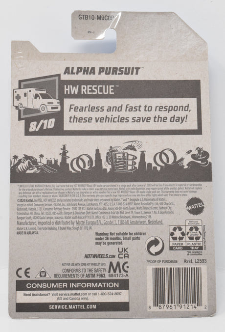 Hot Wheels Alpha Pursuit HW Rescue Diecast Car White 8/10 238 New